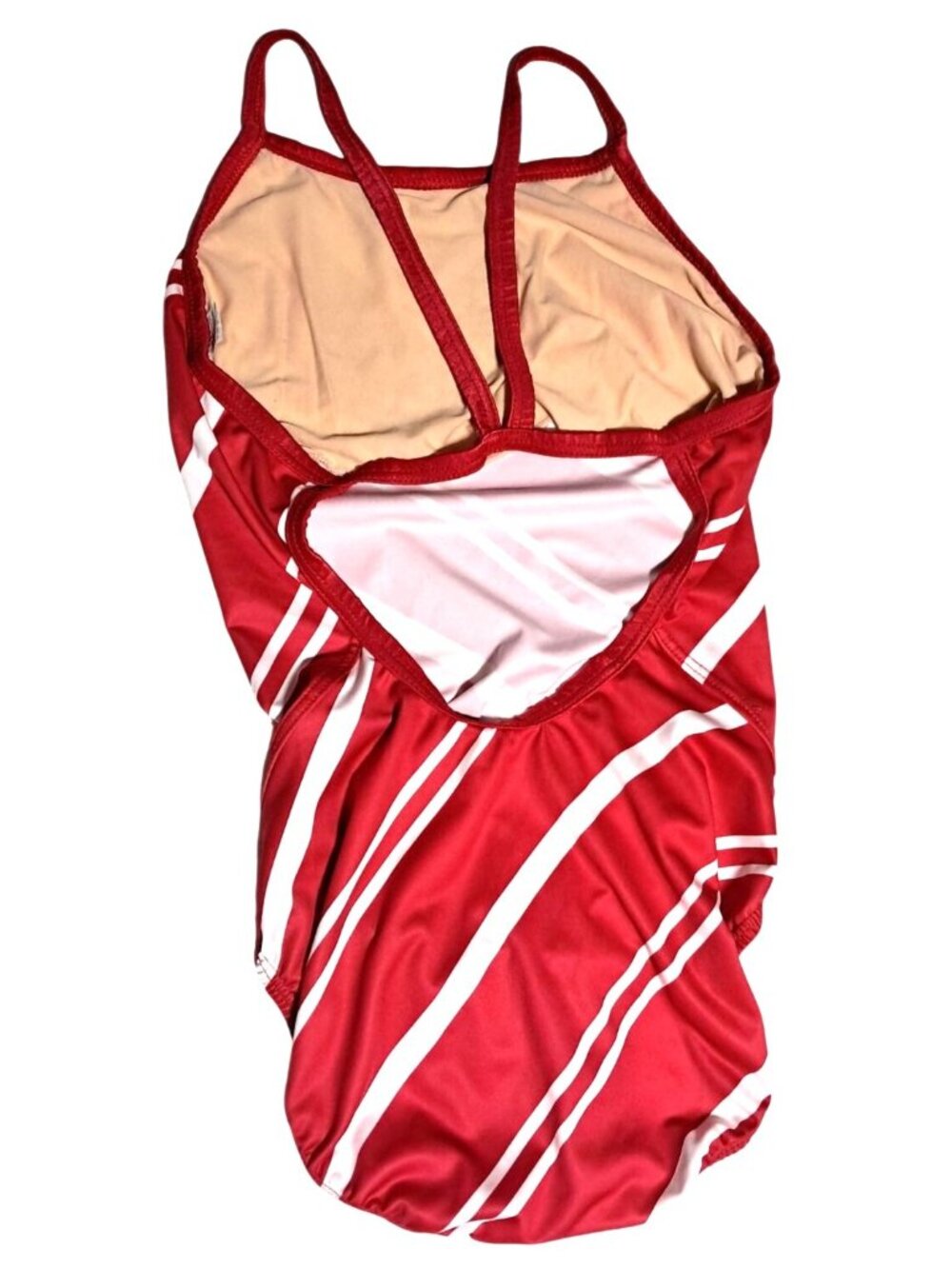 Vintage Speedo Red Womens Swimsuit Size 11 / 12 Striped Polyester Blend Made In - Picture 7 of 8